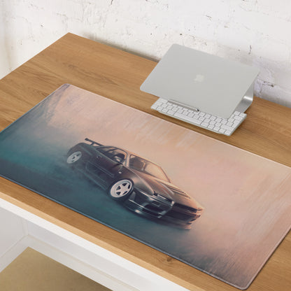 Nissan Skyline Inspired Gunmetal White Rim R34 GT-R Desk Pad – Extended Non-Slip PC Mouse Mat