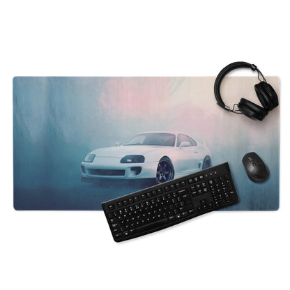 Toyota Supra Inspired Super White MK4 Low-Stance Desk Mat – Low-Friction Cloth Setup Mousepad