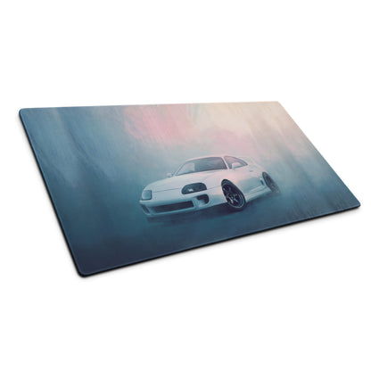 Toyota Supra Inspired Super White MK4 Low-Stance Desk Mat – Low-Friction Cloth Setup Mousepad