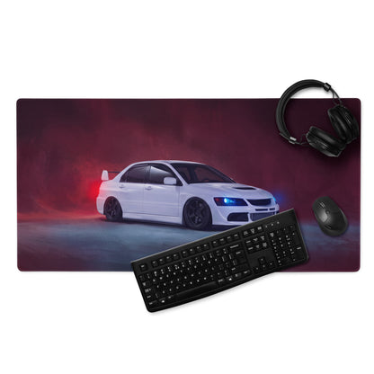 Mitsubishi Lancer Evolution Inspired Pure White Evo IX Side Profile Desk Mat – High-Precision XL Gaming Mousepad