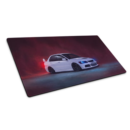 Mitsubishi Lancer Evolution Inspired Pure White Evo IX Side Profile Desk Mat – High-Precision XL Gaming Mousepad