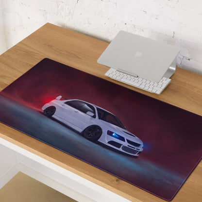 Mitsubishi Lancer Evolution Inspired Pure White Evo IX Side Profile Desk Mat – High-Precision XL Gaming Mousepad