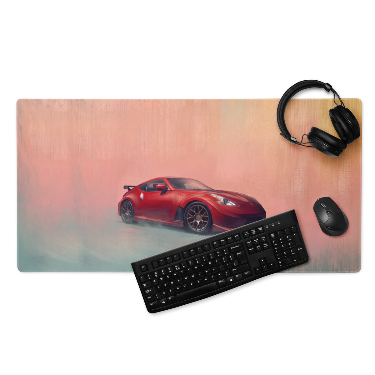 Nissan 370Z Inspired Solid Red Bronze Rim Desk Pad – Ultra-Glide Stitched Edge Gaming Mouse Mat