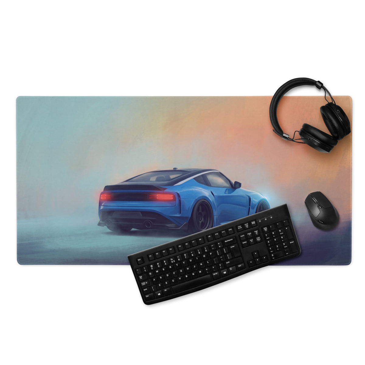 Nissan Z Inspired Seiran Blue Rear Profile Desk Pad – Ultra-Glide Stitched Edge Gaming Mouse Mat