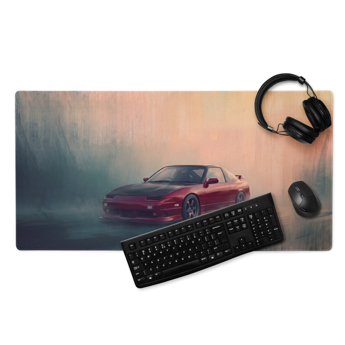 Nissan 180SX Inspired Crimson Carbon Hood Desk Pad – Ultra-Glide Stitched Edge Gaming Mouse Mat