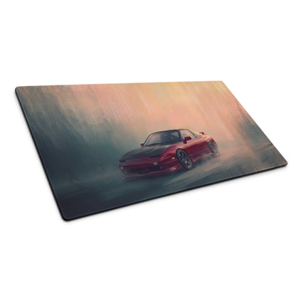 Nissan 180SX Inspired Crimson Carbon Hood Desk Pad – Ultra-Glide Stitched Edge Gaming Mouse Mat