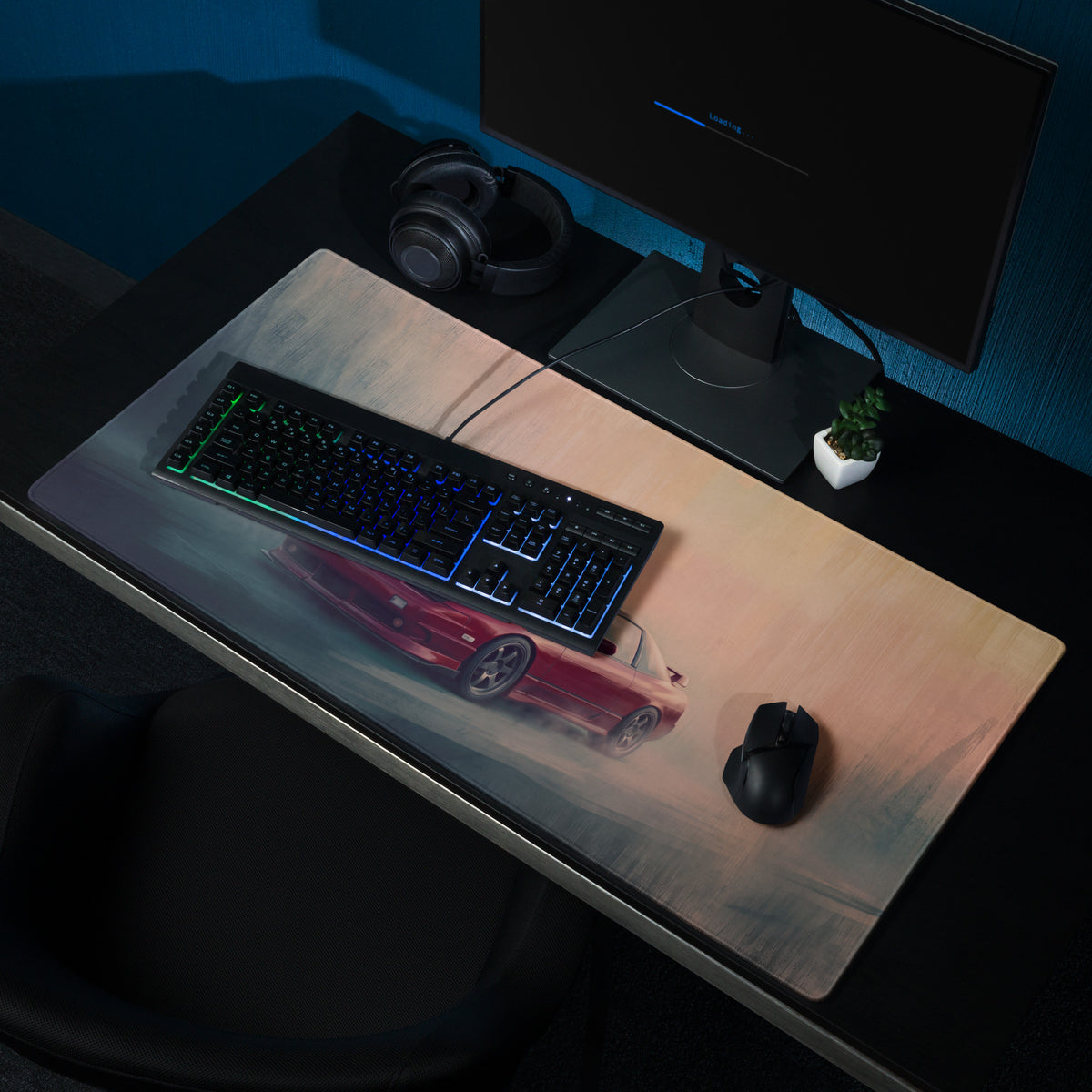 Nissan 180SX Inspired Crimson Carbon Hood Desk Pad – Ultra-Glide Stitched Edge Gaming Mouse Mat