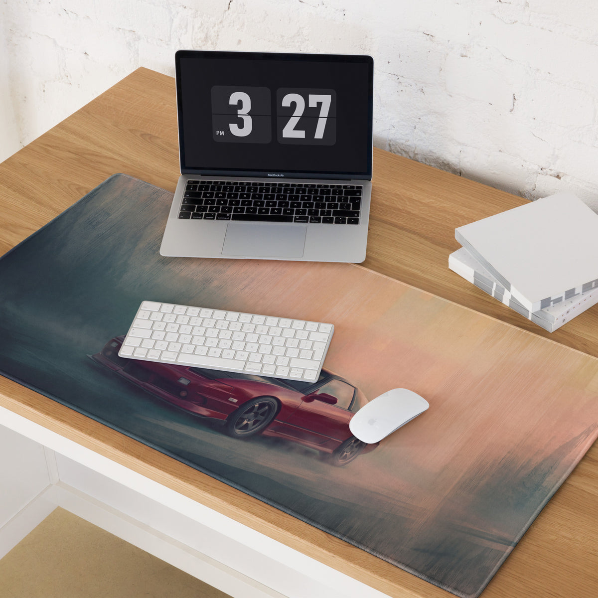Nissan 180SX Inspired Crimson Carbon Hood Desk Pad – Ultra-Glide Stitched Edge Gaming Mouse Mat