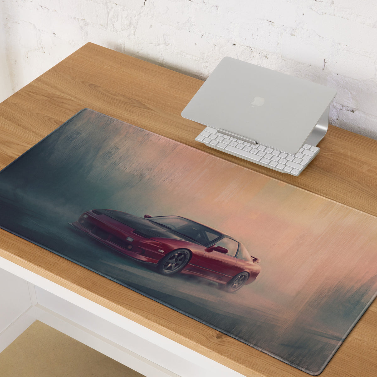Nissan 180SX Inspired Crimson Carbon Hood Desk Pad – Ultra-Glide Stitched Edge Gaming Mouse Mat