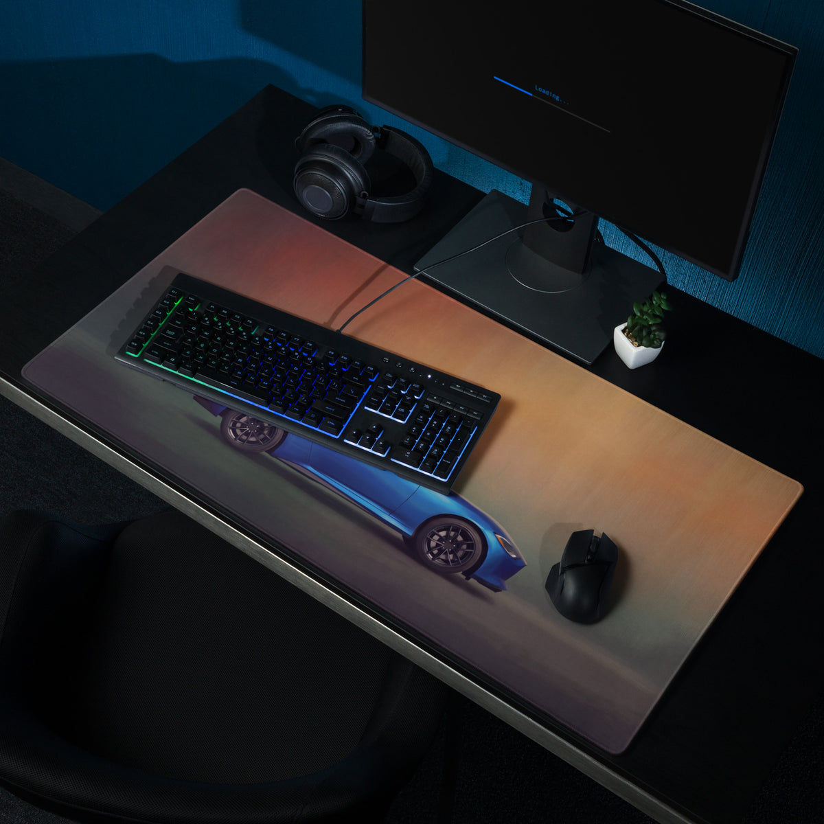 Nissan Z Inspired Seiran Blue Coupe Desk Mat – Low-Friction Cloth Setup Mousepad