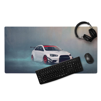 Mitsubishi Lancer Evolution Inspired Alpine White Crimson Rim Evo X Desk Pad – Extended Non-Slip PC Mouse Mat