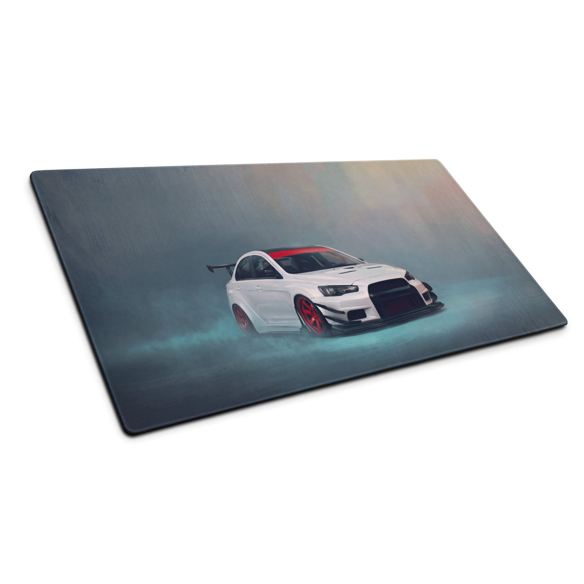 Mitsubishi Lancer Evolution Inspired Alpine White Crimson Rim Evo X Desk Pad – Extended Non-Slip PC Mouse Mat