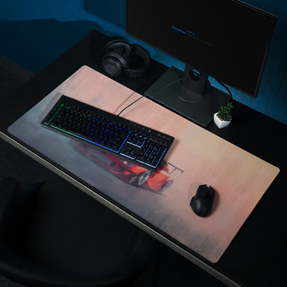 Mazda RX-7 inspired vintage red RE Amemiya FD desk pad featuring a sleek gaming mousepad with a vibrant red sports car design