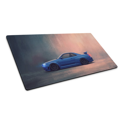 Nissan Skyline Inspired Bayside Blue R34 GT-R Profile Desk Mat – Low-Friction Cloth Setup Mousepad