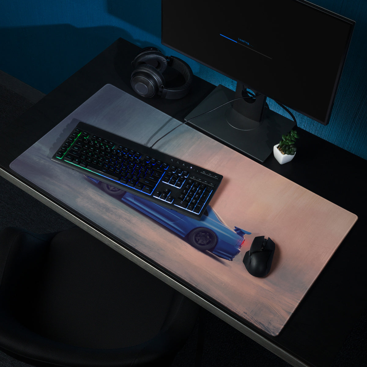 Nissan Skyline Inspired Bayside Blue R34 GT-R Profile Desk Mat – Low-Friction Cloth Setup Mousepad