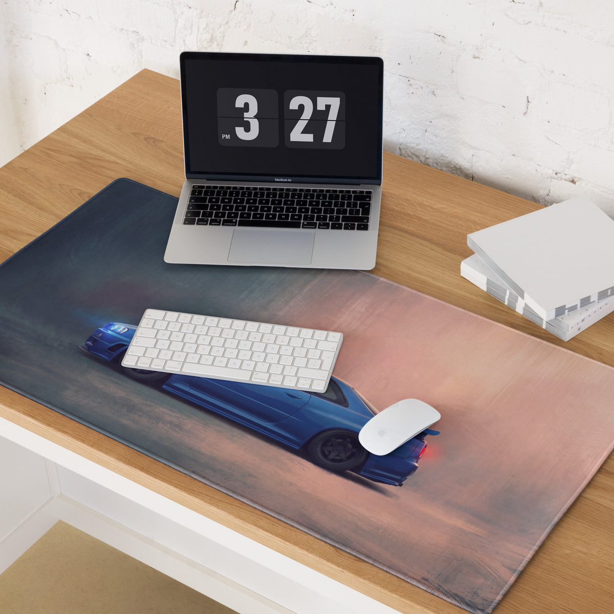 Nissan Skyline Inspired Bayside Blue R34 GT-R Profile Desk Mat – Low-Friction Cloth Setup Mousepad