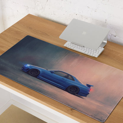 Nissan Skyline Inspired Bayside Blue R34 GT-R Profile Desk Mat – Low-Friction Cloth Setup Mousepad