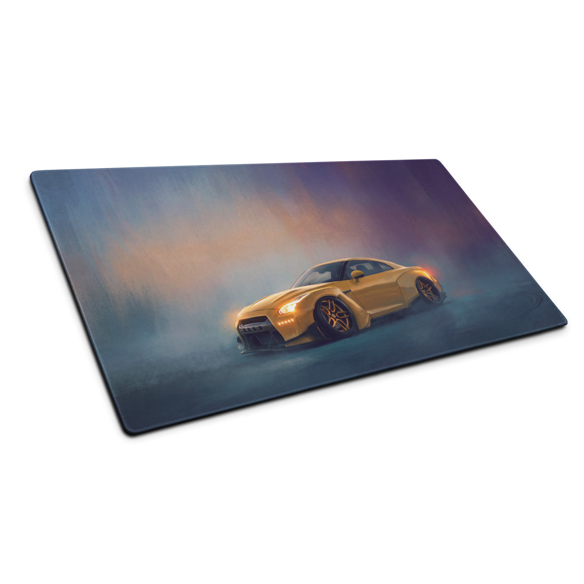 Nissan GT-R Inspired Sunburst Yellow Widebody Desk Mat – Low-Friction Cloth Setup Mousepad
