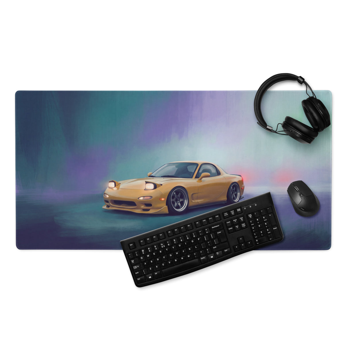 Mazda RX-7 Inspired Sunburst Yellow Pop-Up FD Desk Pad – Ultra-Glide Stitched Edge Gaming Mouse Mat