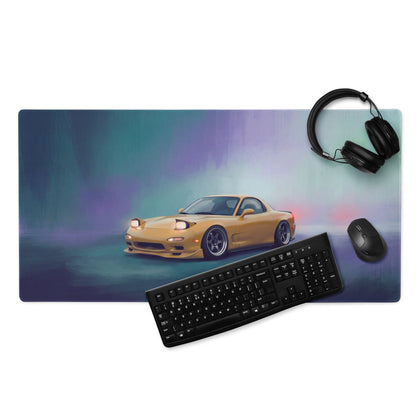 Mazda RX-7 Inspired Sunburst Yellow Pop-Up FD Desk Pad – Ultra-Glide Stitched Edge Gaming Mouse Mat
