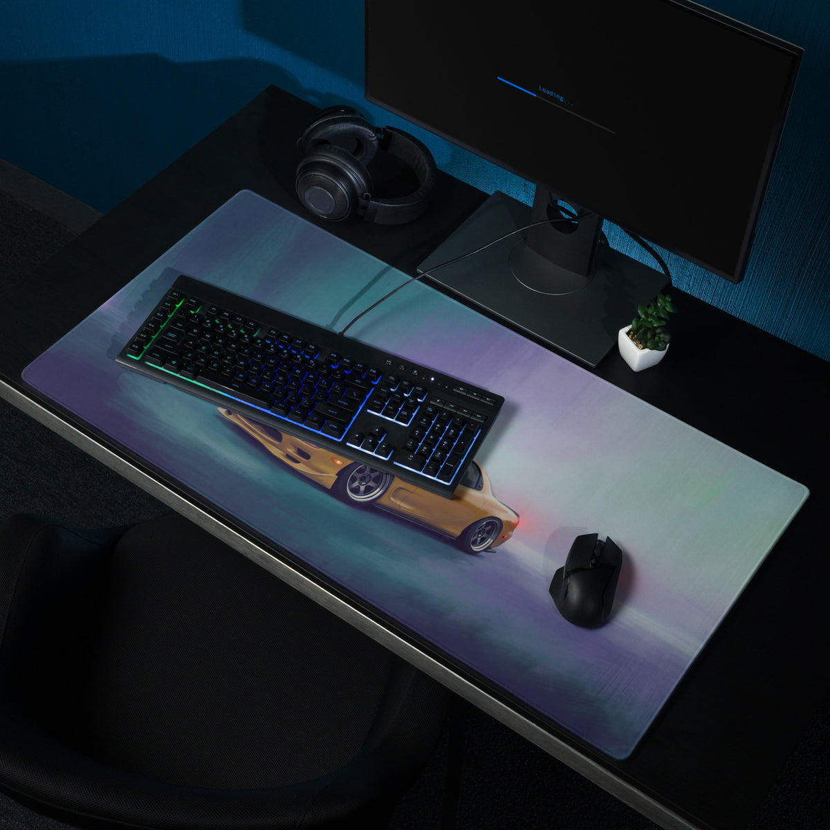Mazda RX-7 Inspired Sunburst Yellow Pop-Up FD Desk Pad – Ultra-Glide Stitched Edge Gaming Mouse Mat