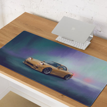 Mazda RX-7 Inspired Sunburst Yellow Pop-Up FD Desk Pad – Ultra-Glide Stitched Edge Gaming Mouse Mat