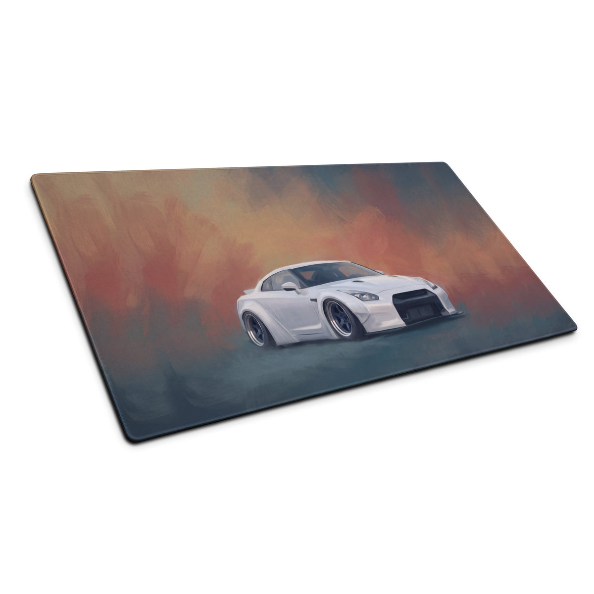 Nissan GT-R Inspired Pearl White Widebody Stance Desk Mat – Low-Friction Cloth Setup Mousepad