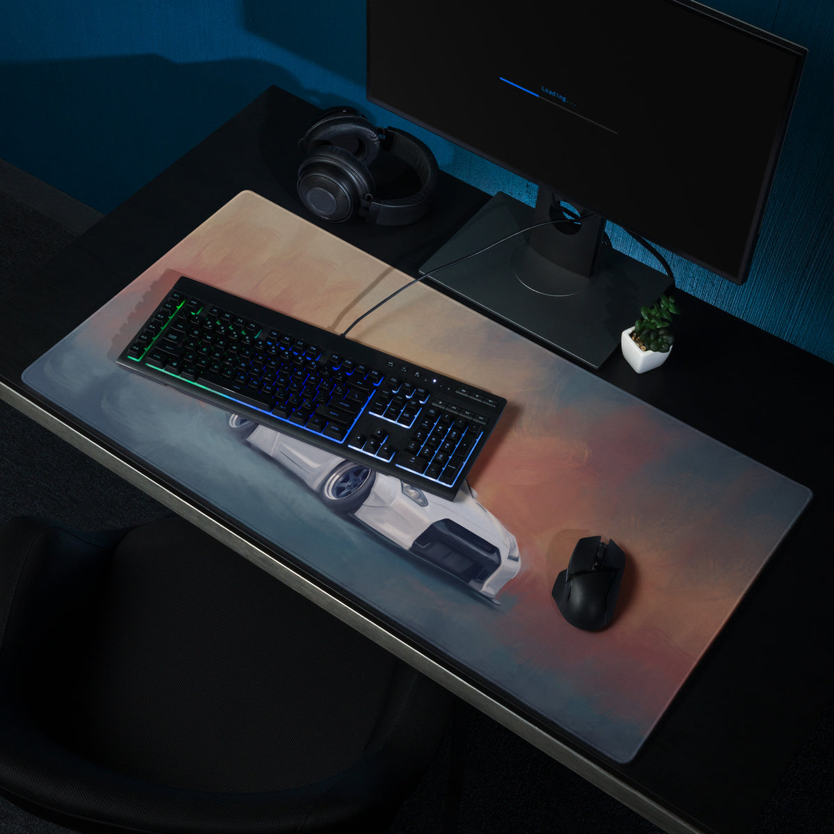 Nissan GT-R Inspired Pearl White Widebody Stance Desk Mat – Low-Friction Cloth Setup Mousepad
