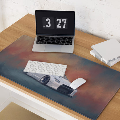Nissan GT-R Inspired Pearl White Widebody Stance Desk Mat – Low-Friction Cloth Setup Mousepad