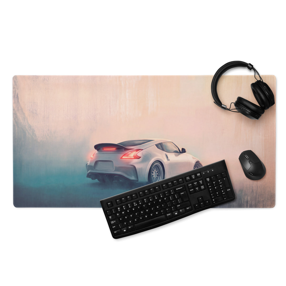 Nissan 370Z Inspired Pearl White Rear Ducktail Desk Pad – Extended Non-Slip PC Mouse Mat
