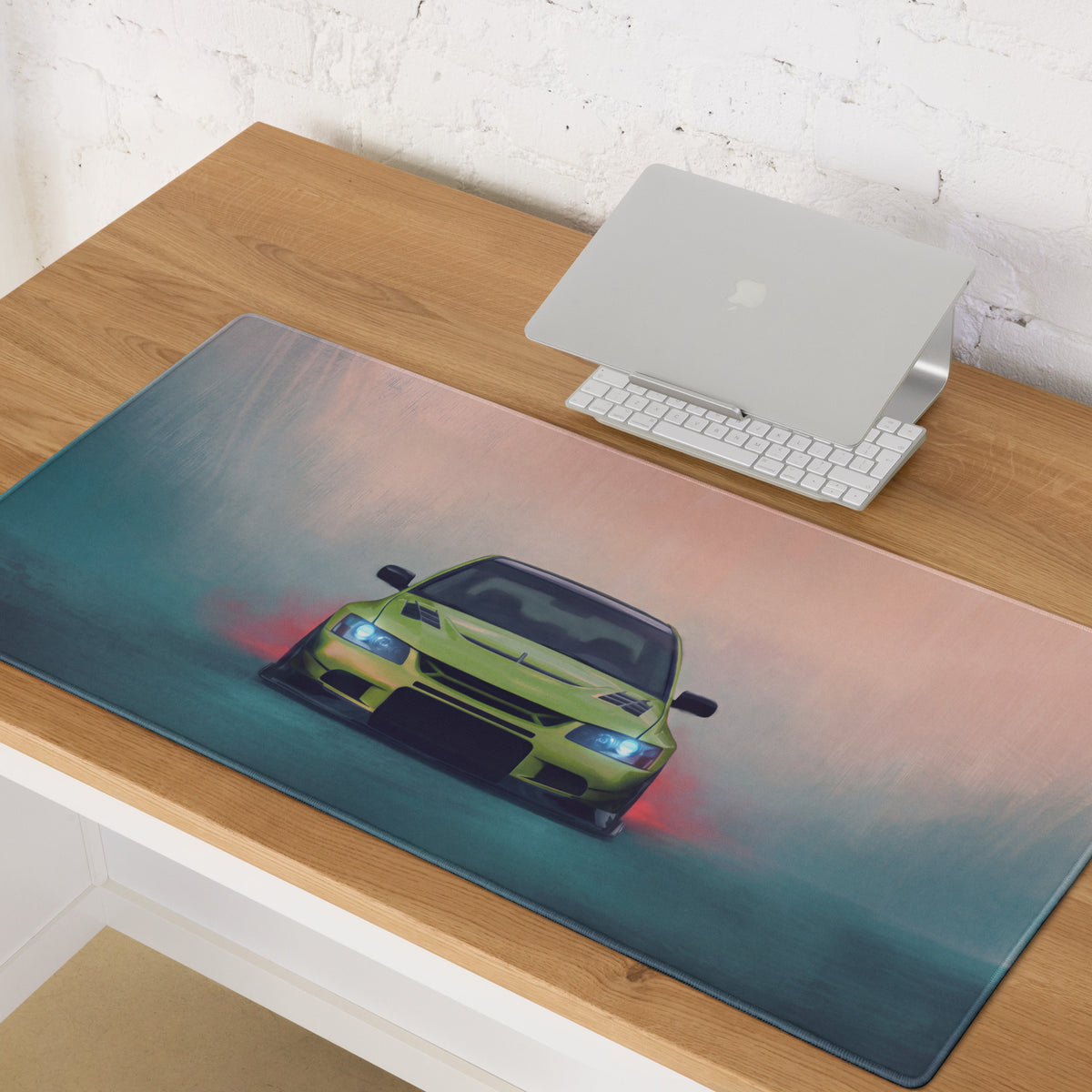 Mitsubishi Lancer Evolution Inspired Acid Green Evo IX Frontal Desk Mat – High-Precision XL Gaming Mousepad