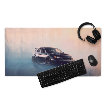 Subaru Impreza WRX STI Inspired Crystal Black Hatch Desk Pad – Ultra-Glide Stitched Edge Gaming Mouse Mat