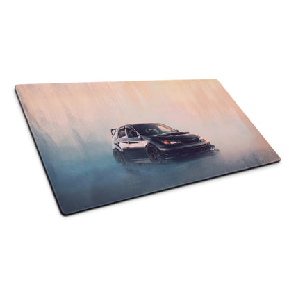 Subaru Impreza WRX STI Inspired Crystal Black Hatch Desk Pad – Ultra-Glide Stitched Edge Gaming Mouse Mat
