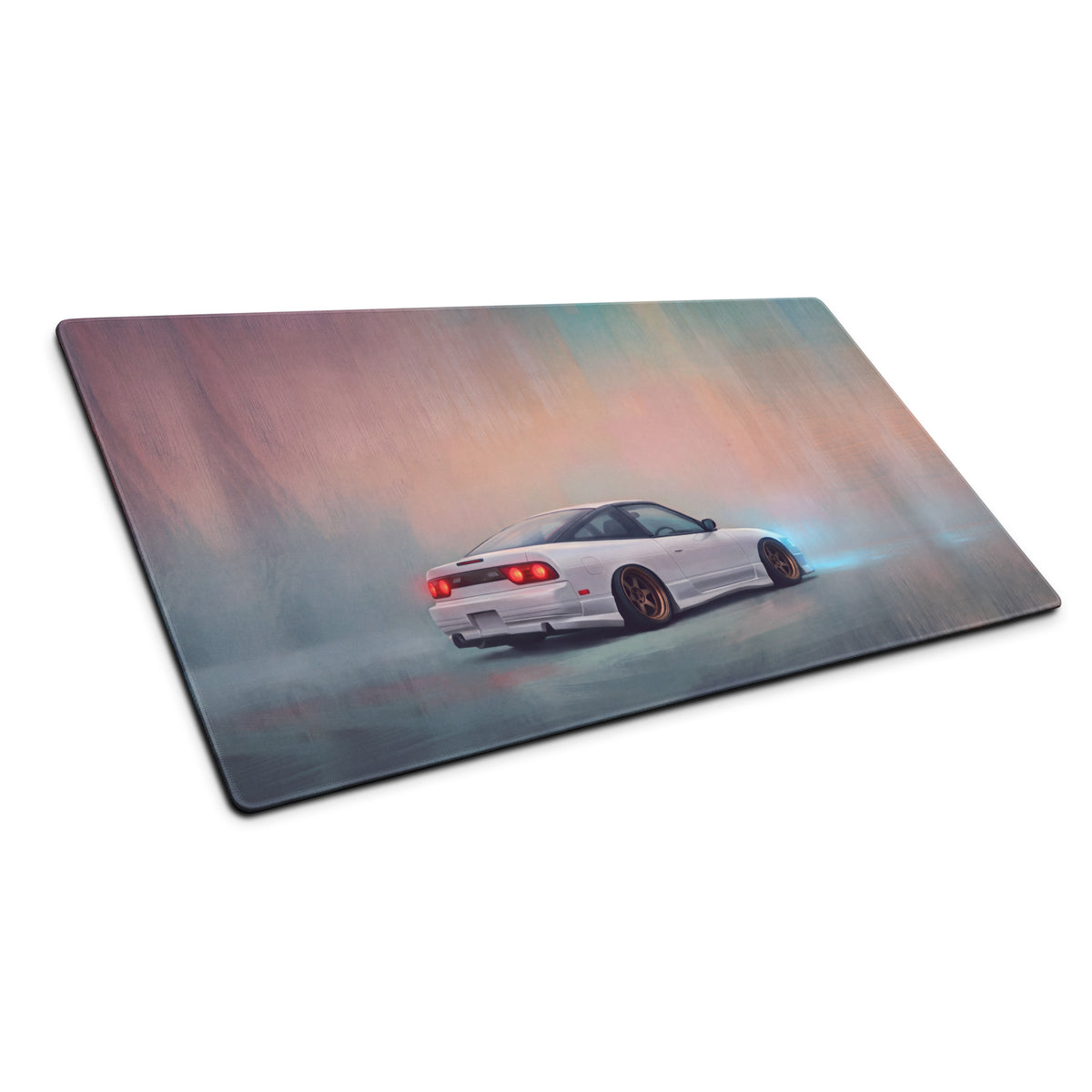 Nissan 180SX Inspired Alpine White Bronze Rim Desk Mat – Low-Friction Cloth Setup Mousepad