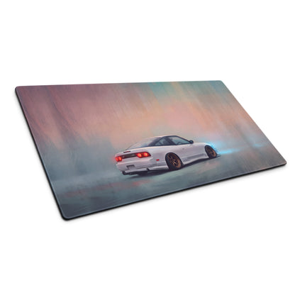 Nissan 180SX Inspired Alpine White Bronze Rim Desk Mat – Low-Friction Cloth Setup Mousepad