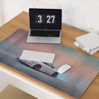 Nissan 180SX Inspired Alpine White Bronze Rim Desk Mat – Low-Friction Cloth Setup Mousepad