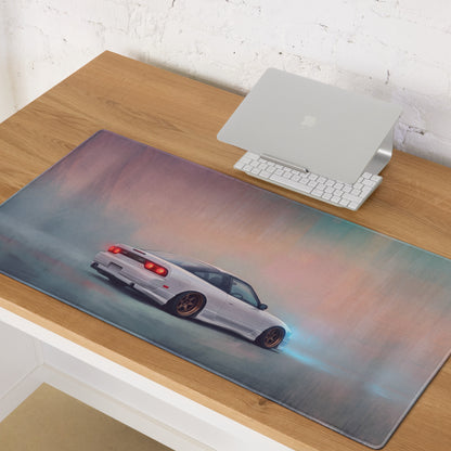 Nissan 180SX Inspired Alpine White Bronze Rim Desk Mat – Low-Friction Cloth Setup Mousepad