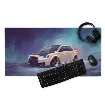 Mitsubishi Lancer Evolution Inspired Alpine White Bronze Rim Evo X Desk Mat – High-Precision XL Gaming Mousepad