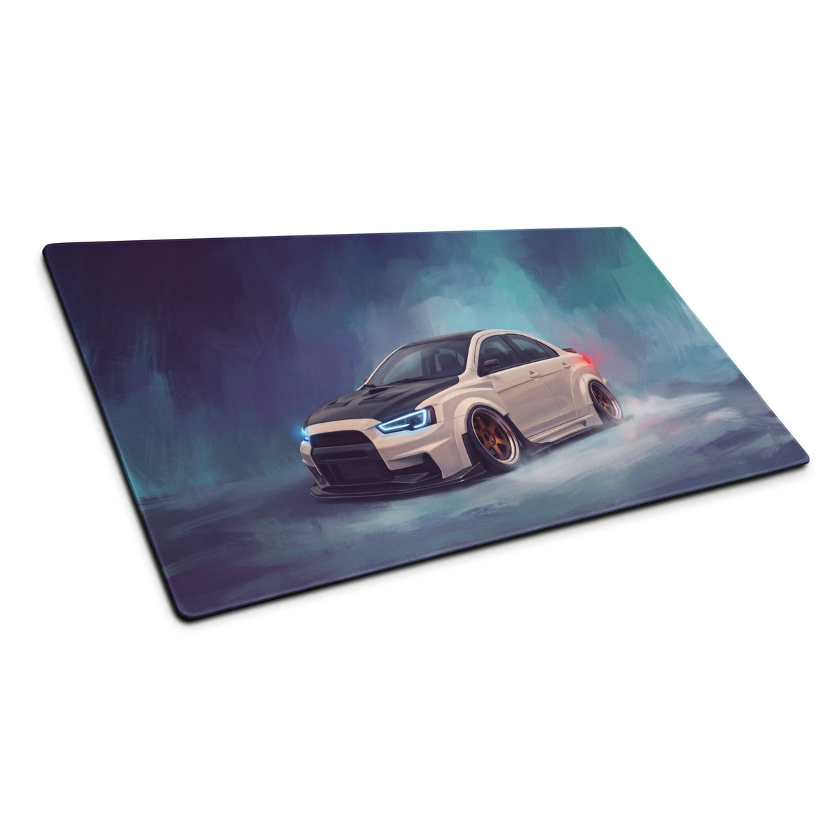 Mitsubishi Lancer Evolution Inspired Alpine White Bronze Rim Evo X Desk Mat – High-Precision XL Gaming Mousepad