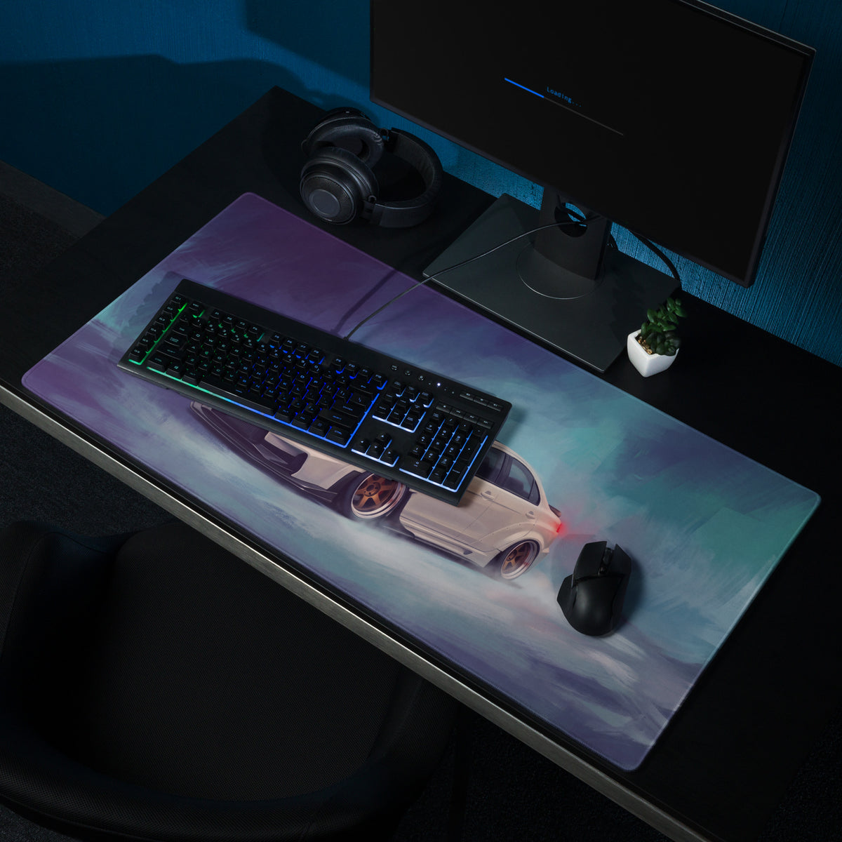 Mitsubishi Lancer Evolution Inspired Alpine White Bronze Rim Evo X Desk Mat – High-Precision XL Gaming Mousepad