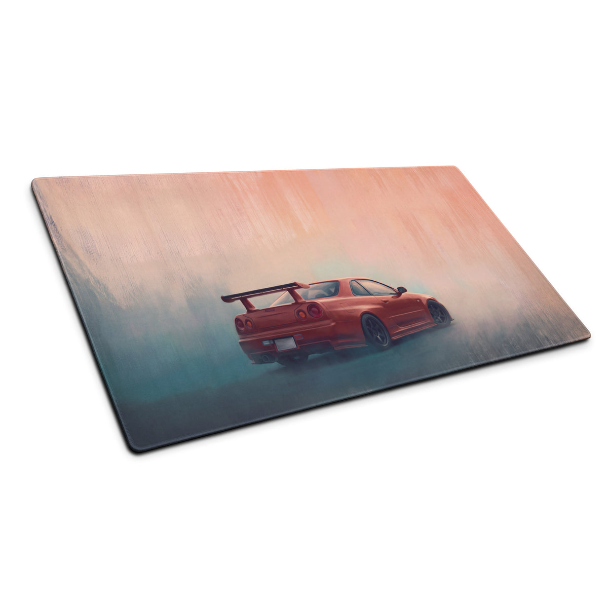 Nissan Skyline Inspired Active Red R34 GT-R Rear Desk Pad – Ultra-Glide Stitched Edge Gaming Mouse Mat