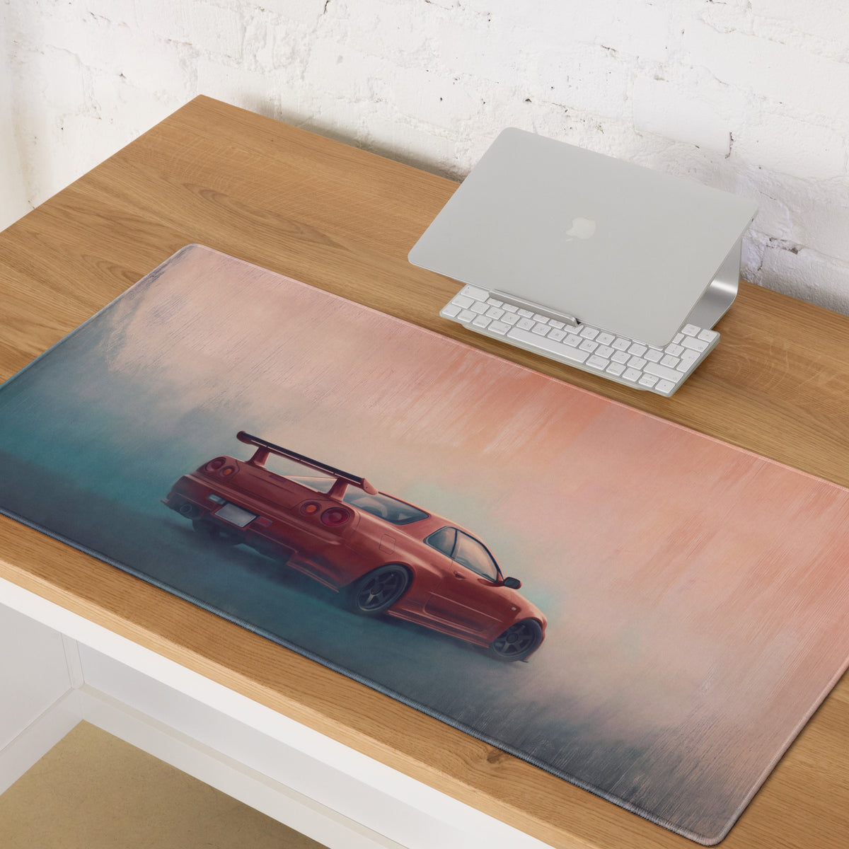 Nissan Skyline Inspired Active Red R34 GT-R Rear Desk Pad – Ultra-Glide Stitched Edge Gaming Mouse Mat