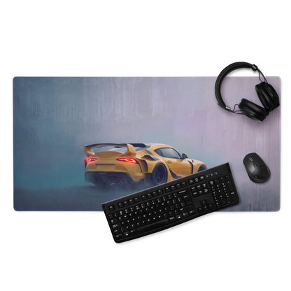 Toyota GR Supra Inspired Lightning Yellow GT Wing Desk Pad – Extended Non-Slip PC Mouse Mat
