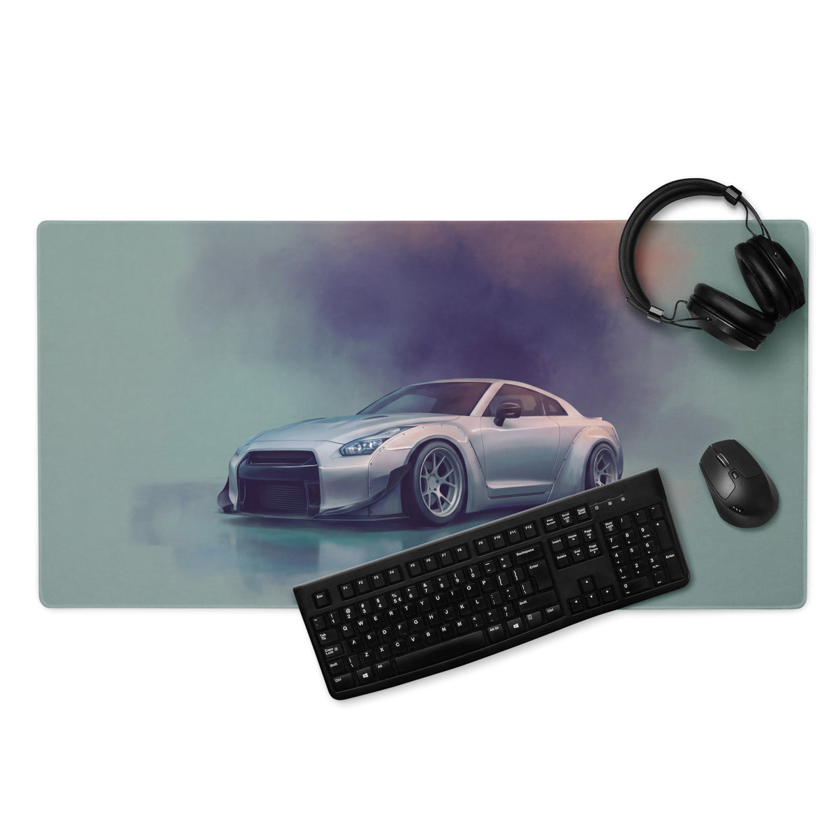 Nissan GT-R Inspired Ultimate Silver Widebody Desk Pad – Ultra-Glide Stitched Edge Gaming Mouse Mat