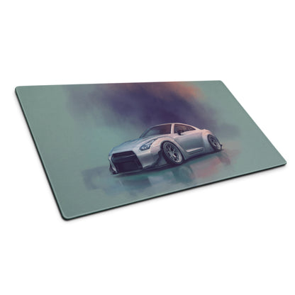 Nissan GT-R Inspired Ultimate Silver Widebody Desk Pad – Ultra-Glide Stitched Edge Gaming Mouse Mat