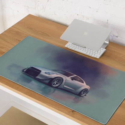 Nissan GT-R Inspired Ultimate Silver Widebody Desk Pad – Ultra-Glide Stitched Edge Gaming Mouse Mat