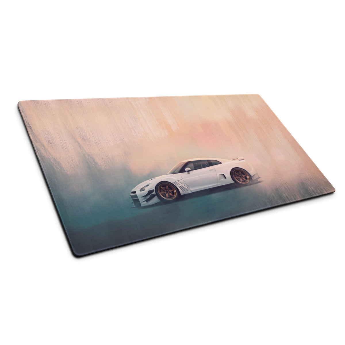 Nissan GT-R Inspired Pearl White Bronze Rim Widebody Desk Pad – Ultra-Glide Stitched Edge Gaming Mouse Mat