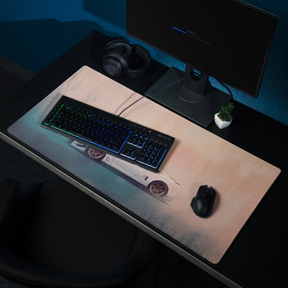 Nissan GT-R Inspired Pearl White Bronze Rim Widebody Desk Pad – Ultra-Glide Stitched Edge Gaming Mouse Mat