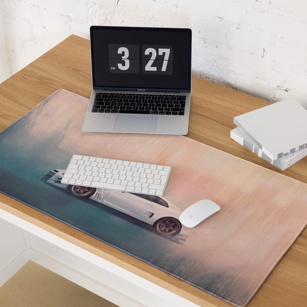 Nissan GT-R Inspired Pearl White Bronze Rim Widebody Desk Pad – Ultra-Glide Stitched Edge Gaming Mouse Mat