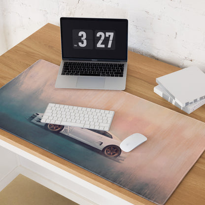 Nissan GT-R Inspired Pearl White Bronze Rim Widebody Desk Pad – Ultra-Glide Stitched Edge Gaming Mouse Mat